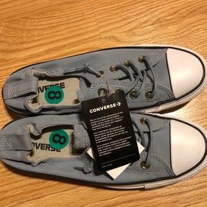 NWT grey blue ladies Converse slip ons. Size 8.